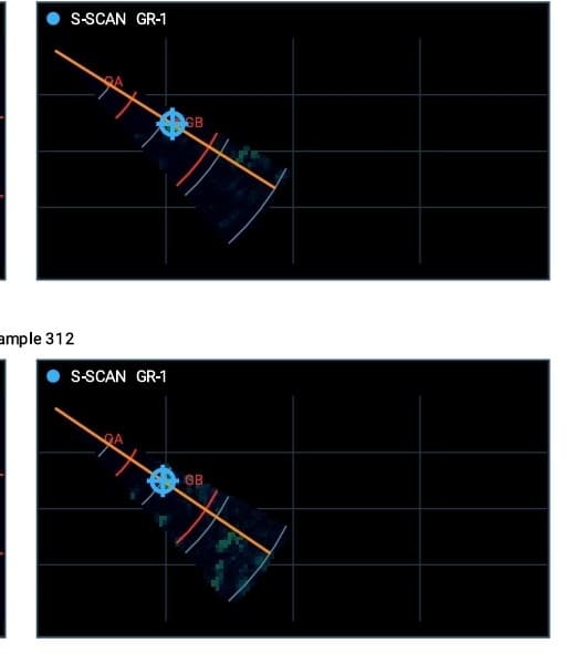 Phased-array scan views displayed in the viewer